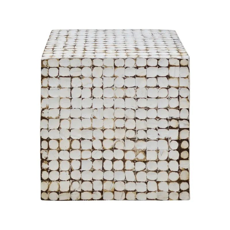 Guéridon Cube en Coco Naturel Vieilli