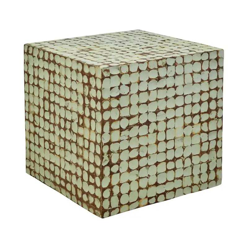 Guéridon Cube en Coco Naturel Vieilli
