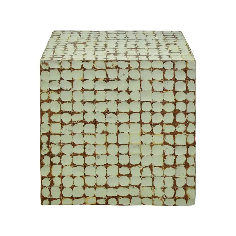 Guéridon Cube en Coco Naturel Vieilli