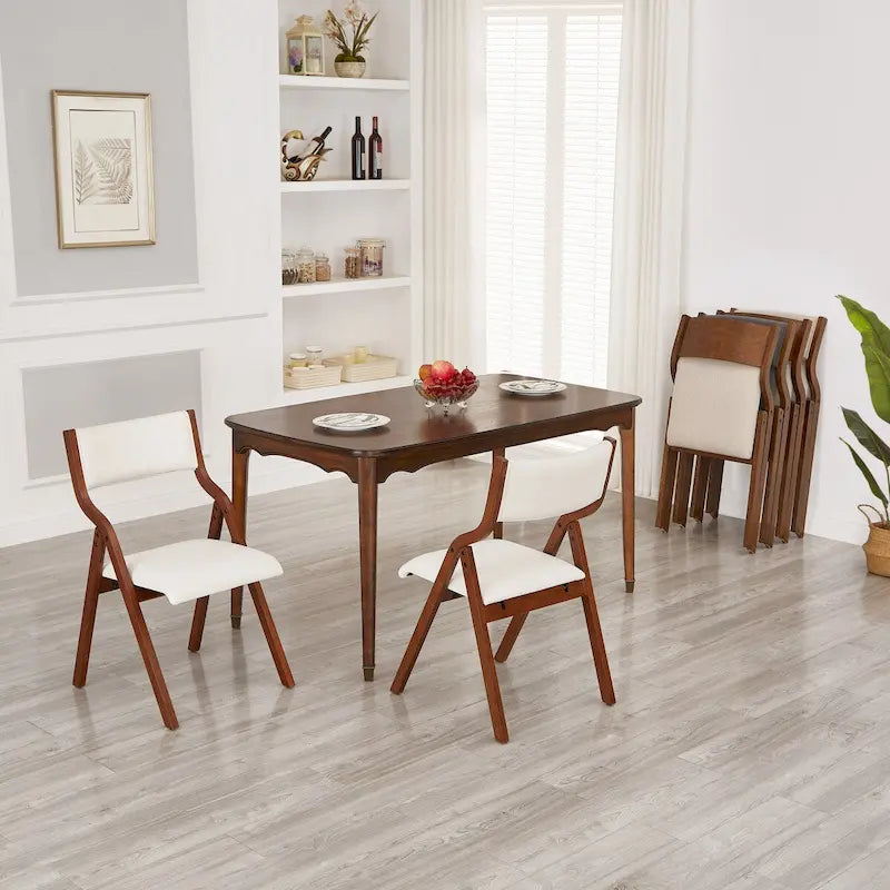 Lot de 2 chaises pliantes modernes en bois rembourrées avec assise capitonnée