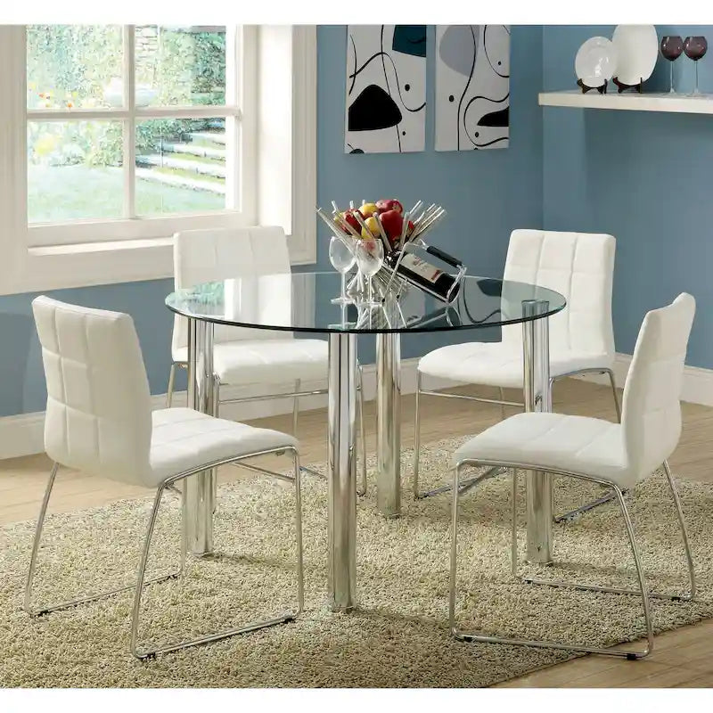 Ensemble de salle à manger contemporain 5 pièces avec table ronde à plateau en verre
