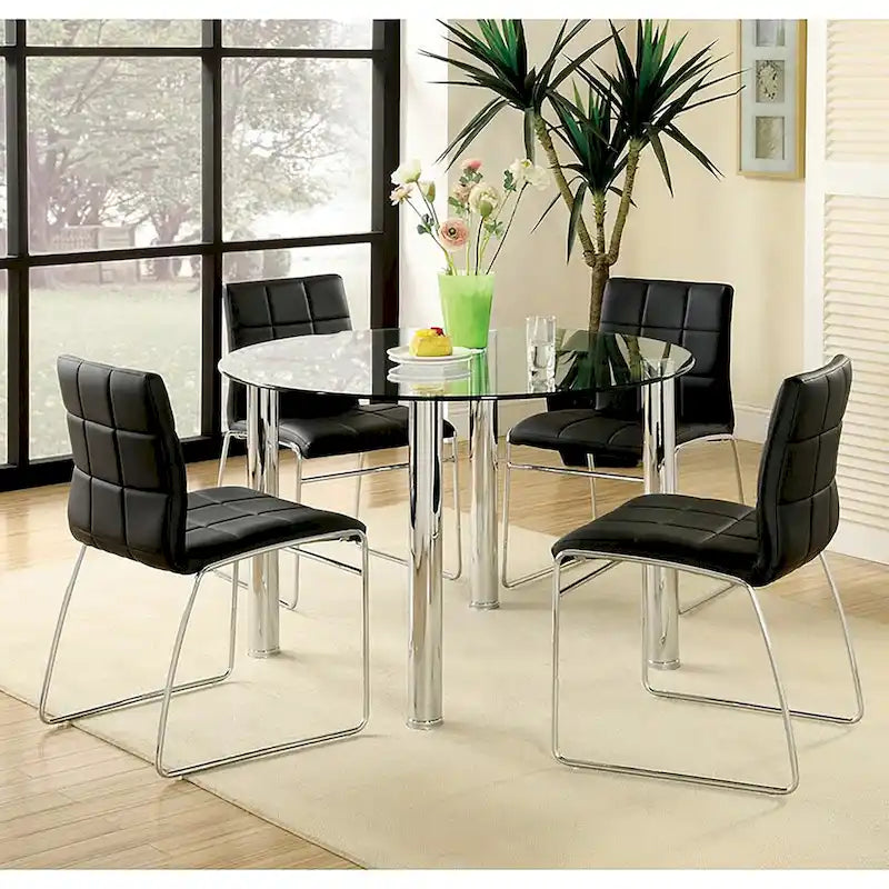 Ensemble de salle à manger contemporain 5 pièces avec table ronde à plateau en verre
