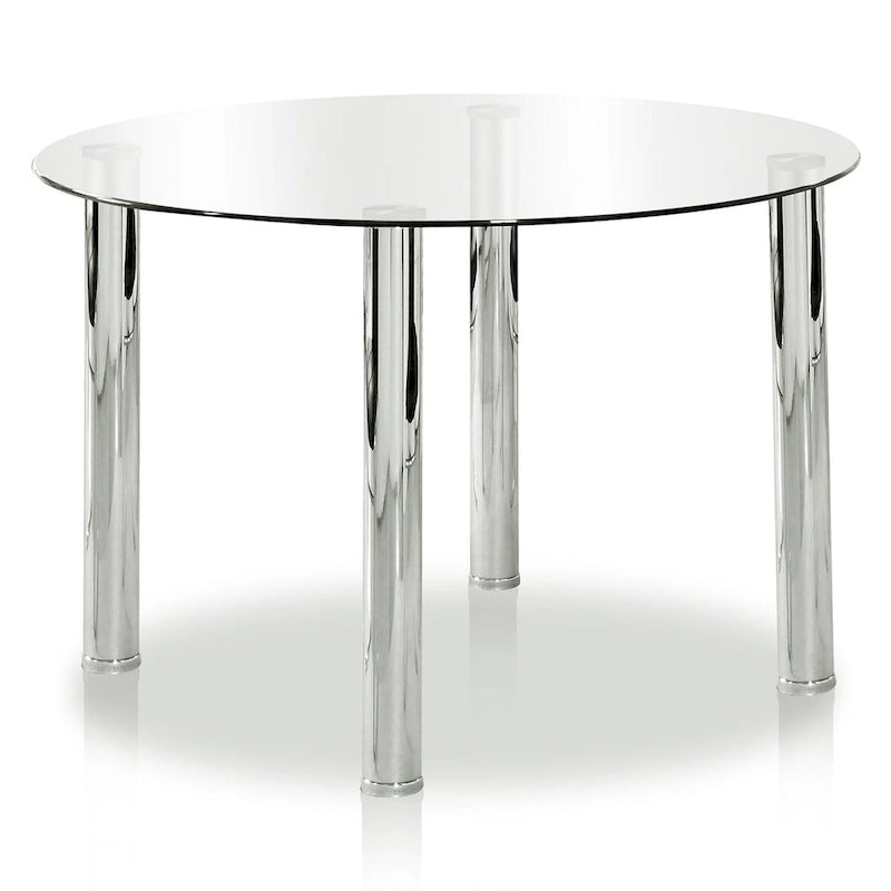 Ensemble de salle à manger contemporain 5 pièces avec table ronde à plateau en verre