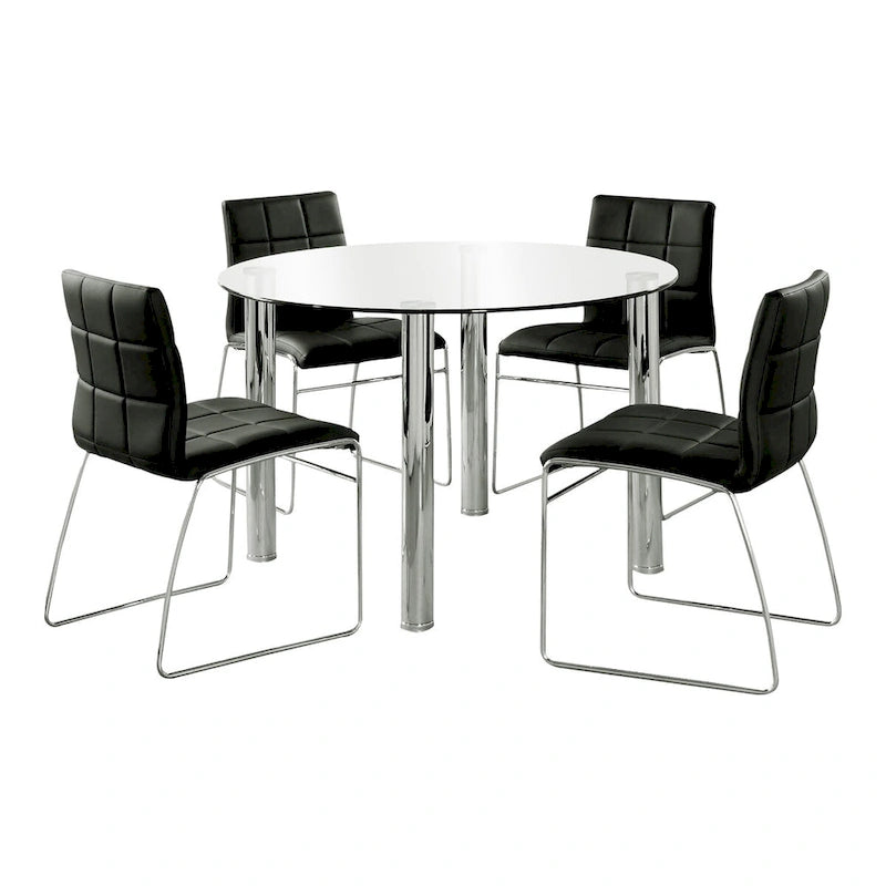 Ensemble de salle à manger contemporain 5 pièces avec table ronde à plateau en verre