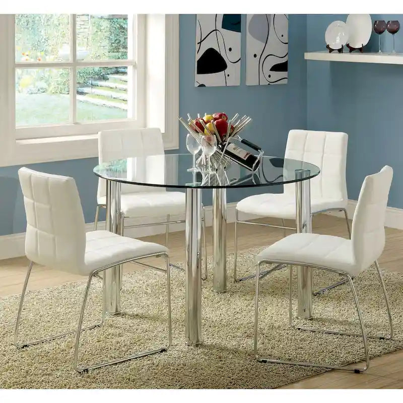Ensemble de salle à manger contemporain 5 pièces avec table ronde à plateau en verre