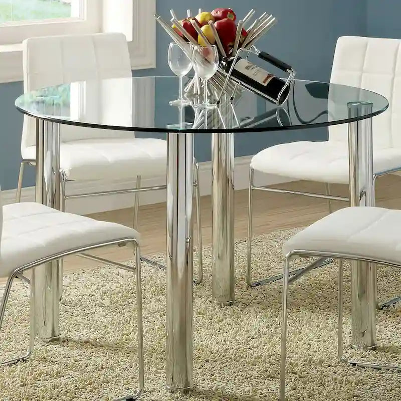 Ensemble de salle à manger contemporain 5 pièces avec table ronde à plateau en verre