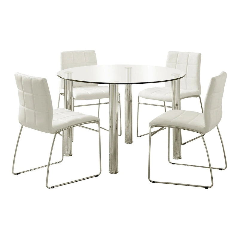 Ensemble de salle à manger contemporain 5 pièces avec table ronde à plateau en verre
