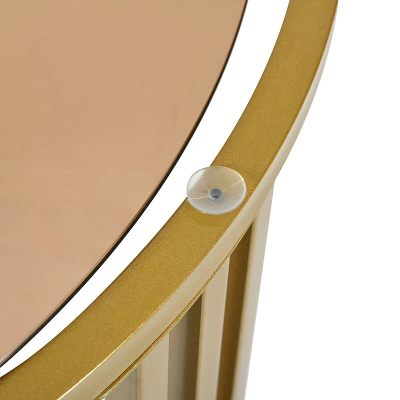 Table basse ronde empilable avec 2 tiroirs, tables gigognes avec plateau en verre trempé marron et plateau en marbre brillant, lot de 2