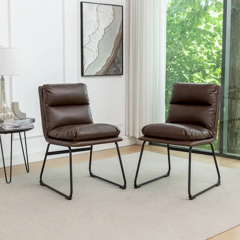 Chaises de salle à manger contemporaines tapissées à piétement luge, ensemble de 2
