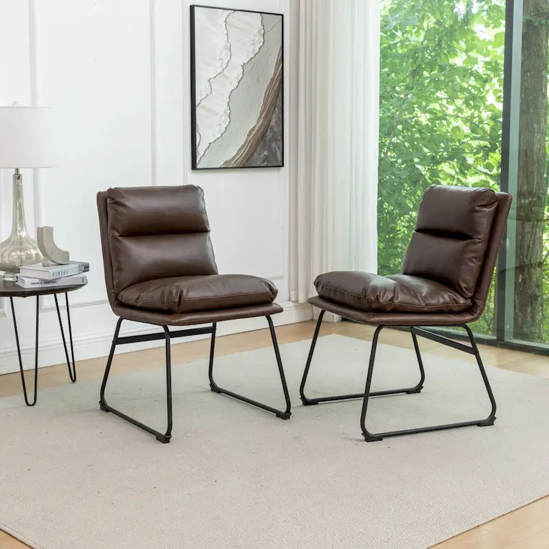 Chaises de salle à manger contemporaines tapissées à piétement luge, ensemble de 2
