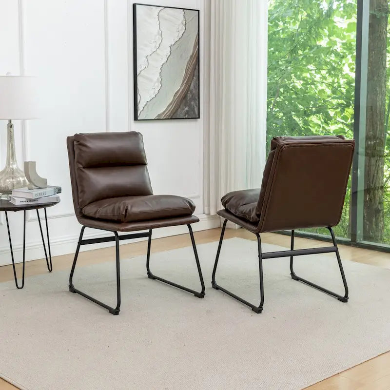 Chaises de salle à manger contemporaines tapissées à piétement luge, ensemble de 2