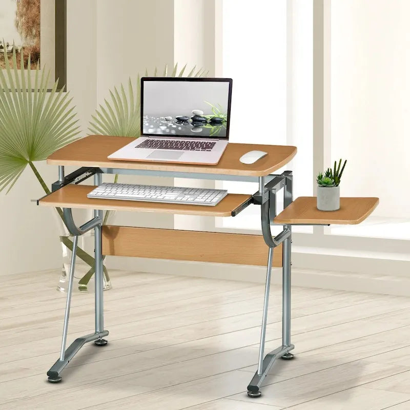 Bureau d'ordinateur ergonomique et compact avec étagère et tiroir clavier