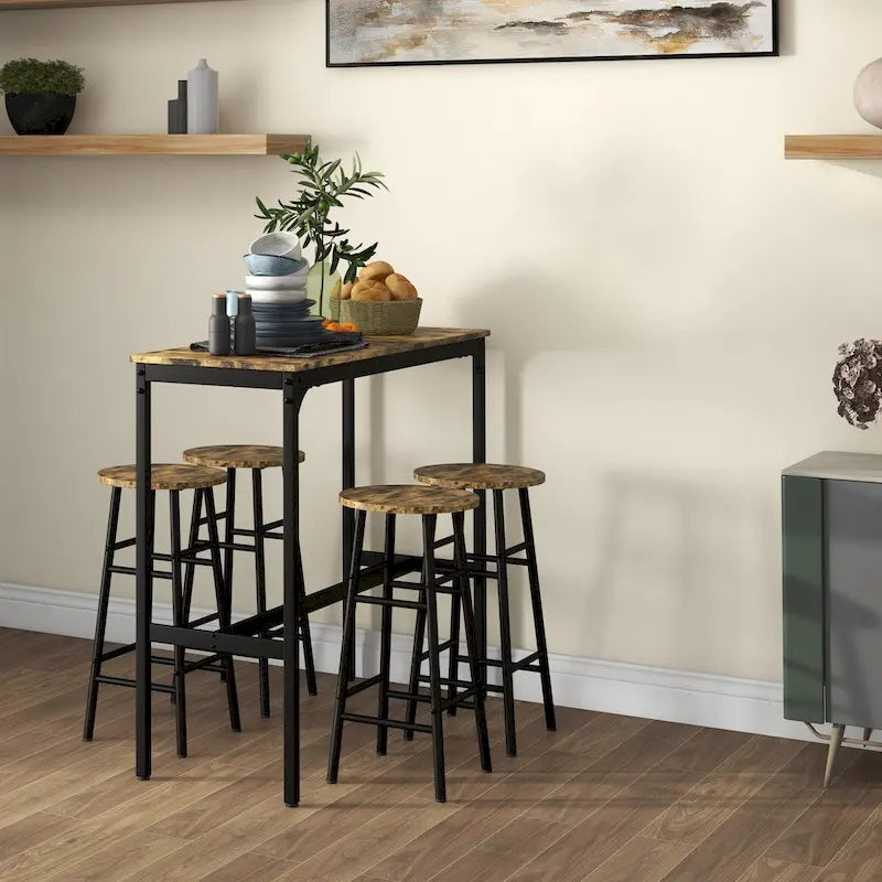 Ensemble table de bar pour 4 personnes, table haute industrielle avec tabourets de bar, ensemble de 5 pièces petite table de cuisine et chaises pour pub