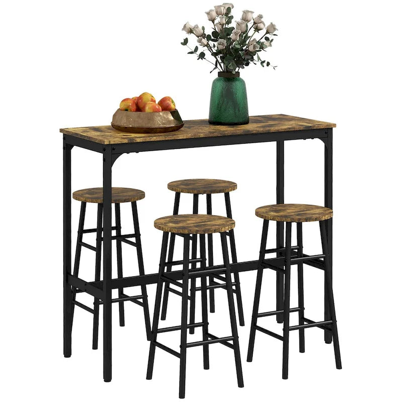 Ensemble table de bar pour 4 personnes, table haute industrielle avec tabourets de bar, ensemble de 5 pièces petite table de cuisine et chaises pour pub