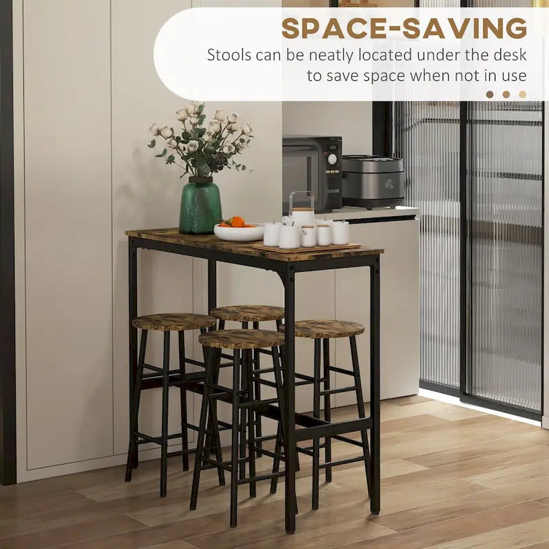 Ensemble table de bar pour 4 personnes, table haute industrielle avec tabourets de bar, ensemble de 5 pièces petite table de cuisine et chaises pour pub