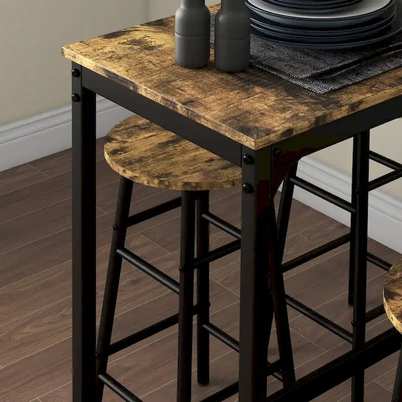 Ensemble table de bar pour 4 personnes, table haute industrielle avec tabourets de bar, ensemble de 5 pièces petite table de cuisine et chaises pour pub