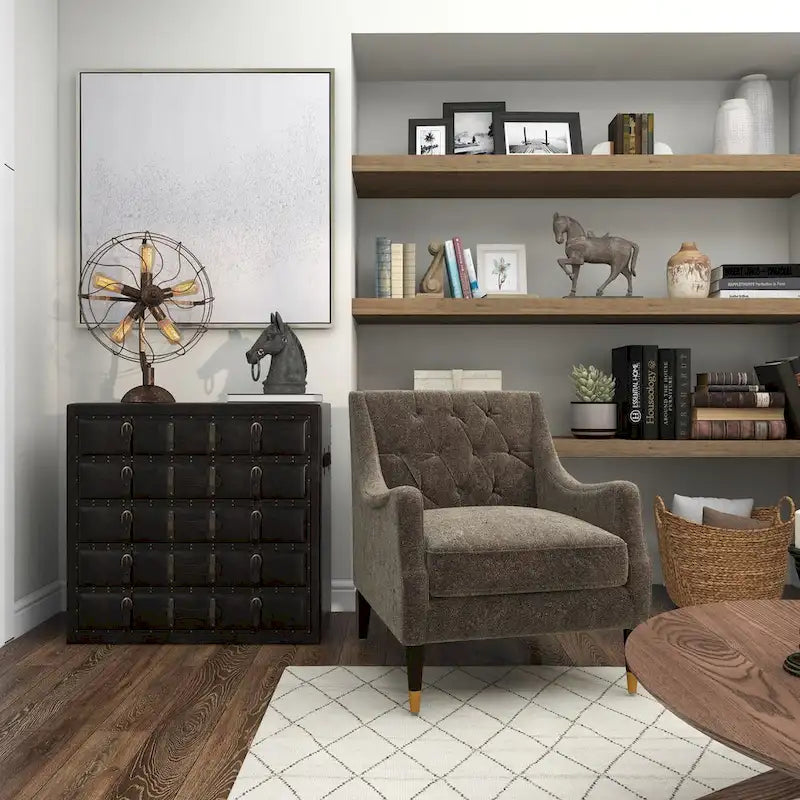 Coffre de chambre vintage en bois et similicuir avec boucles et sangles – Noir