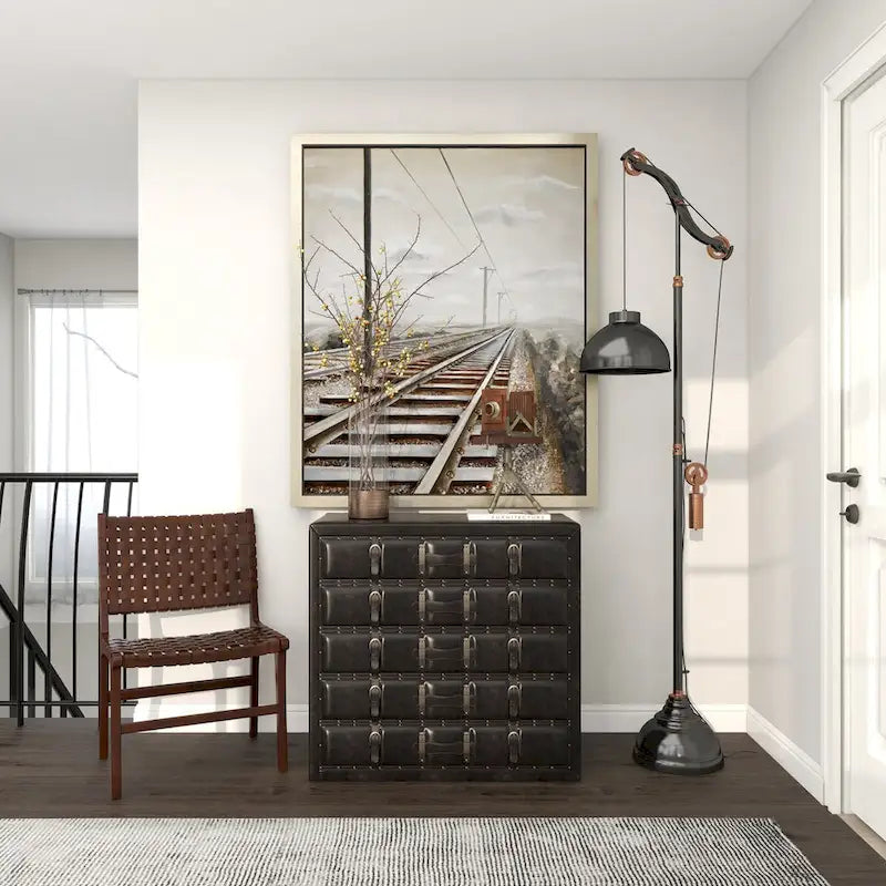 Coffre de chambre vintage en bois et similicuir avec boucles et sangles – Noir