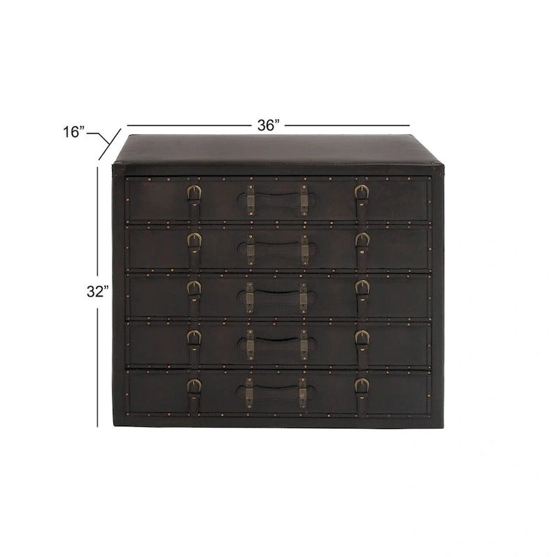 Coffre de chambre vintage en bois et similicuir avec boucles et sangles – Noir
